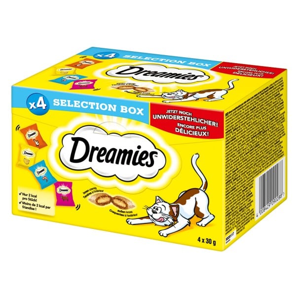 Dreamies Katzensnack Selection Box Huhn, Käse, Lachs und Rind